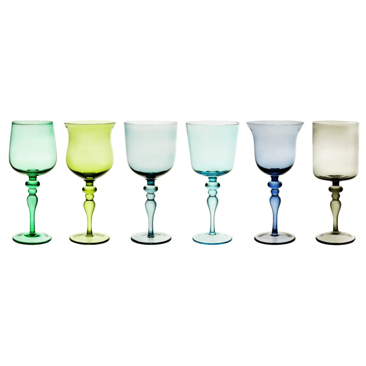 Bitossi Home Set 6 Goblets Adorned Stems Mixed Shapes Flash Sale